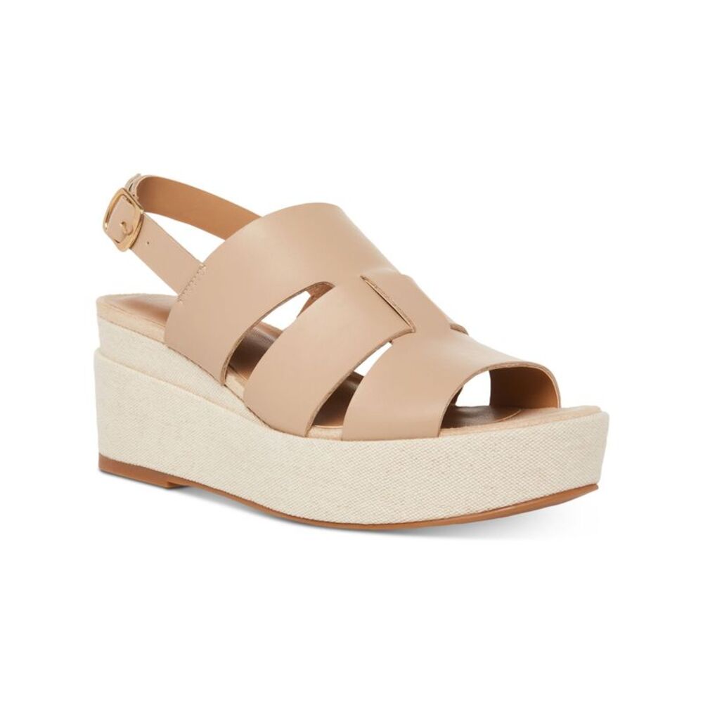 AQUA COLLEGE Womens Beige 1" Platform Wide Nadi Wedge Slingback Sandal 10 M